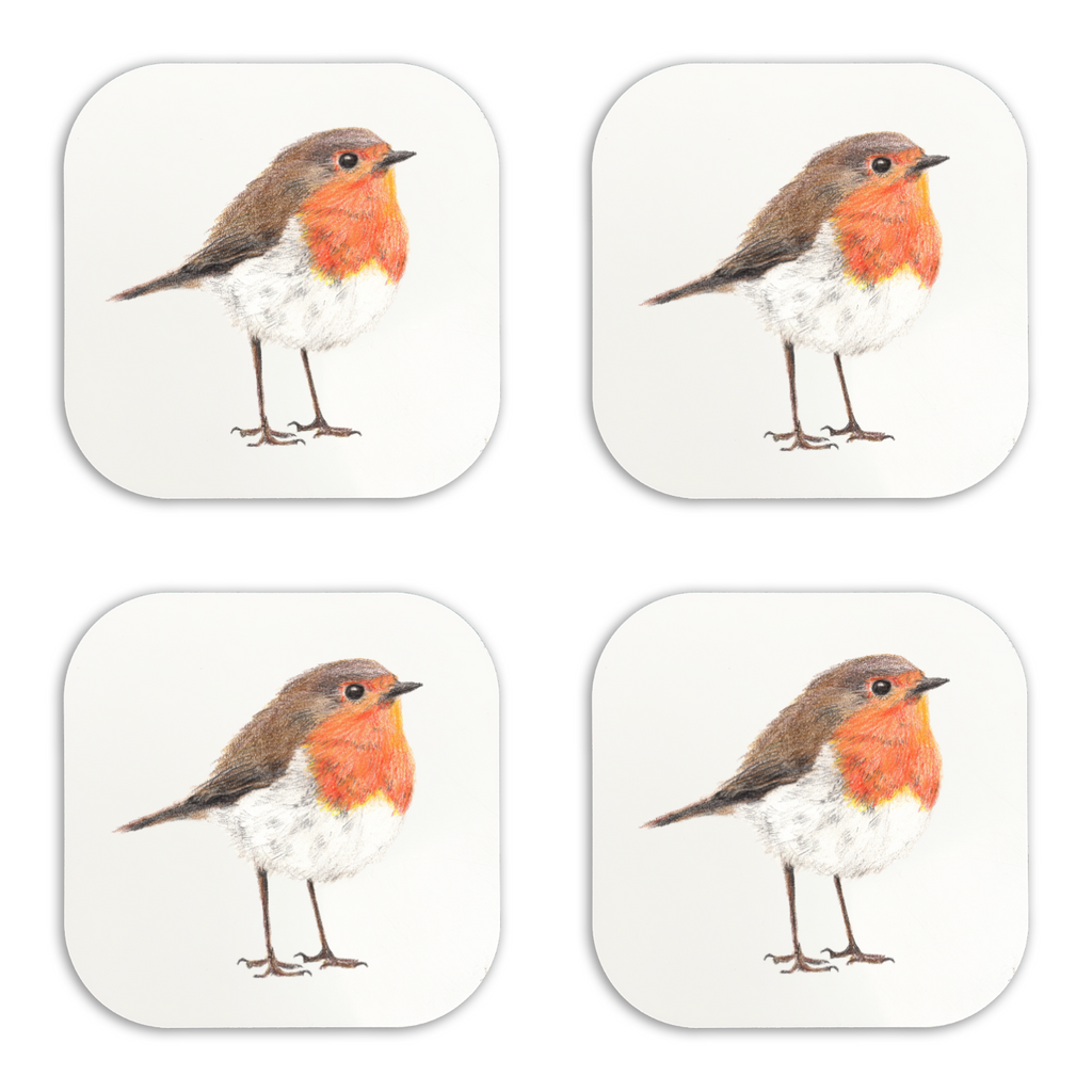 Hand Drawn Robin Coaster Set of 4