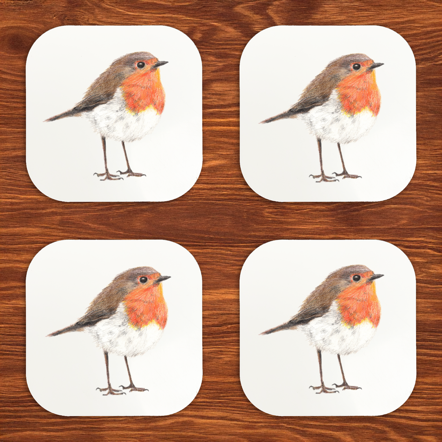 Hand Drawn Robin Coaster Set of 4