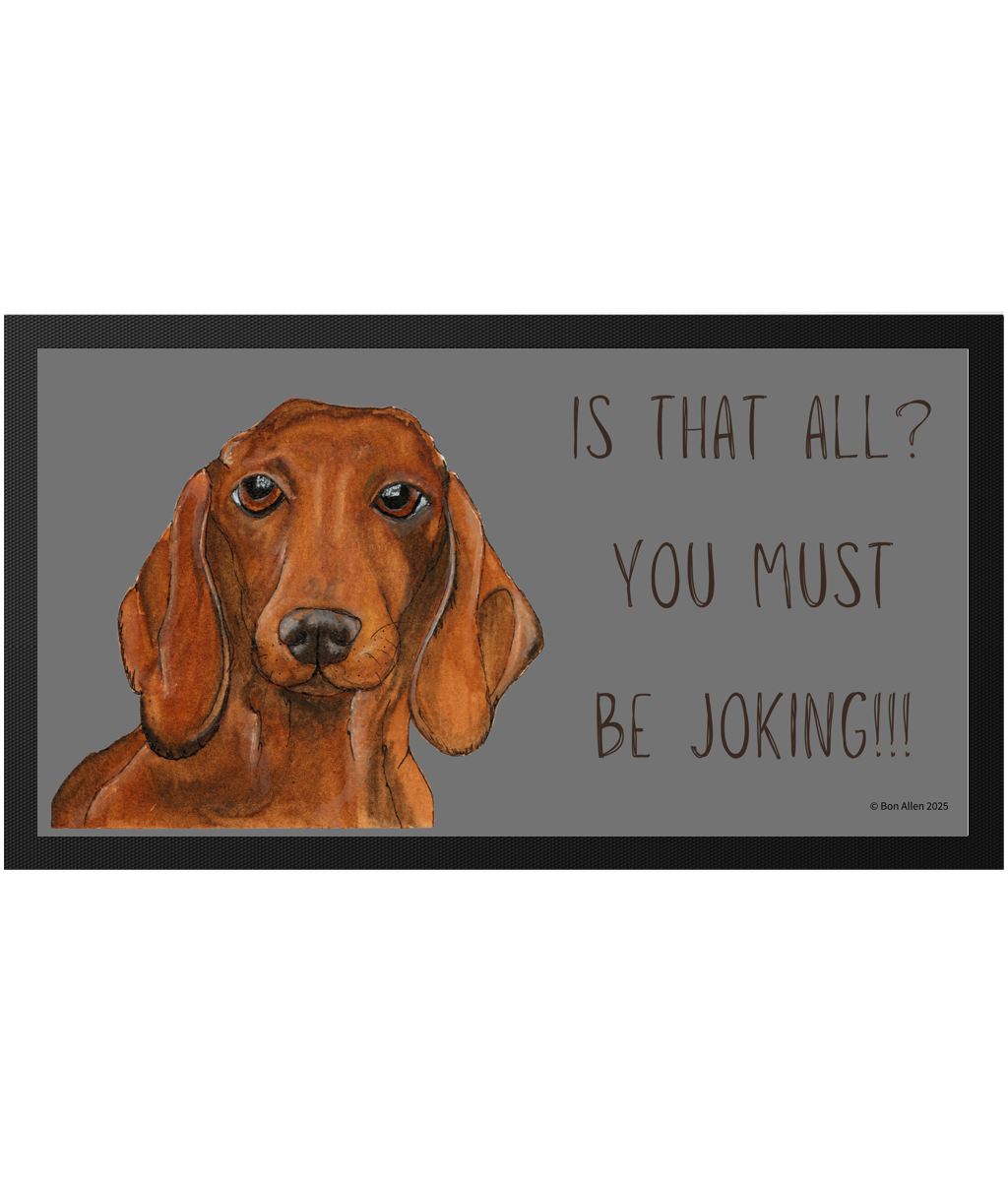 Dachshund Dining Drama – Hilarious Pet Bowl Mat!
