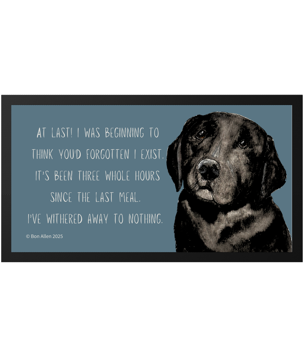Starving Since Breakfast Pet Bowl Mat – Featuring the Black Labrador
