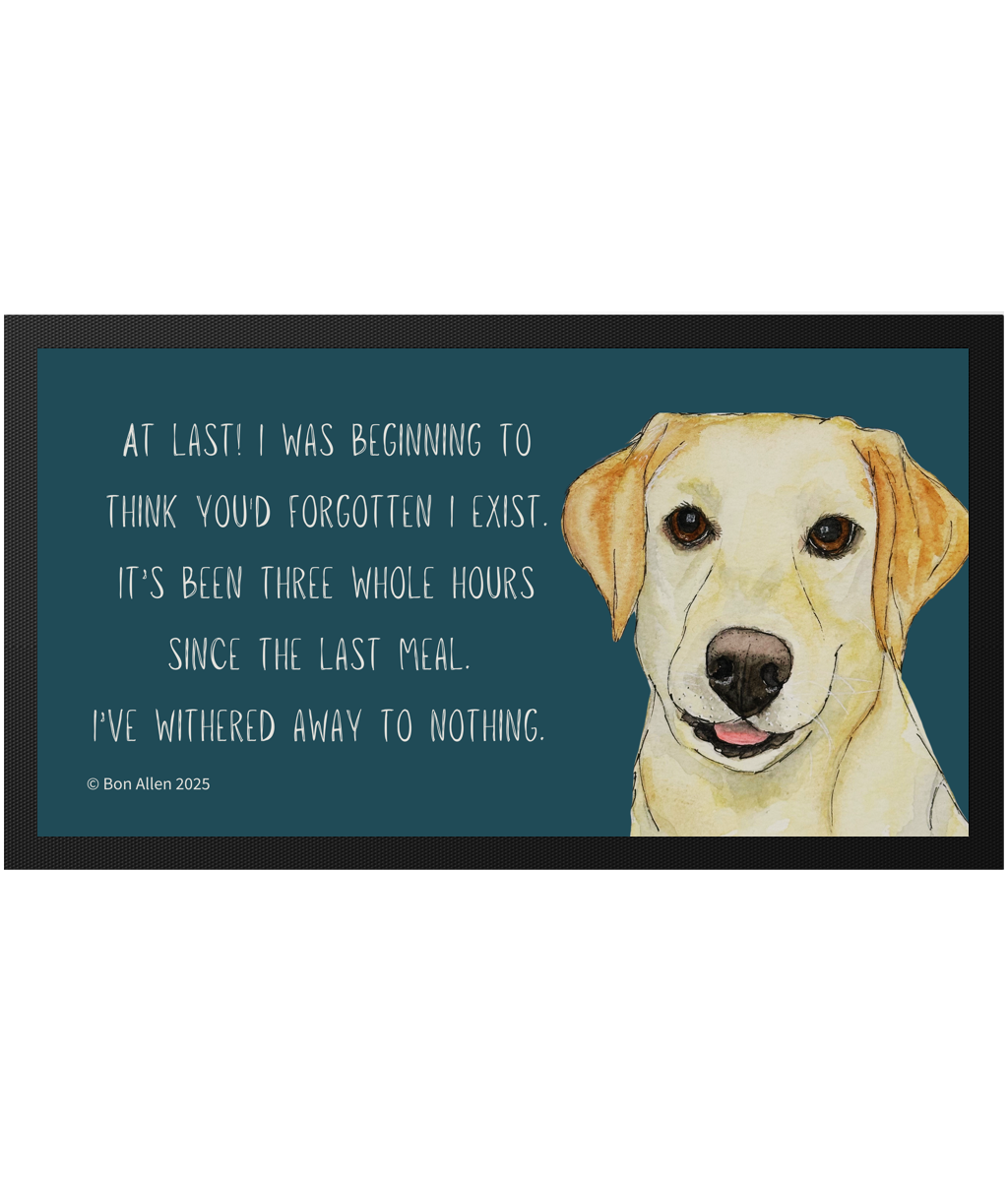 Starving Since Breakfast Pet Bowl Mat – Featuring the Yellow Labrador