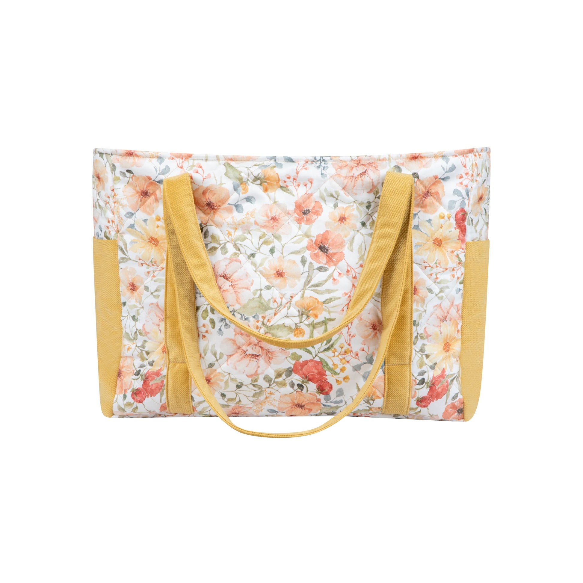bold floral velvet weekender bag with multiple pockets, perfect for moms on the go