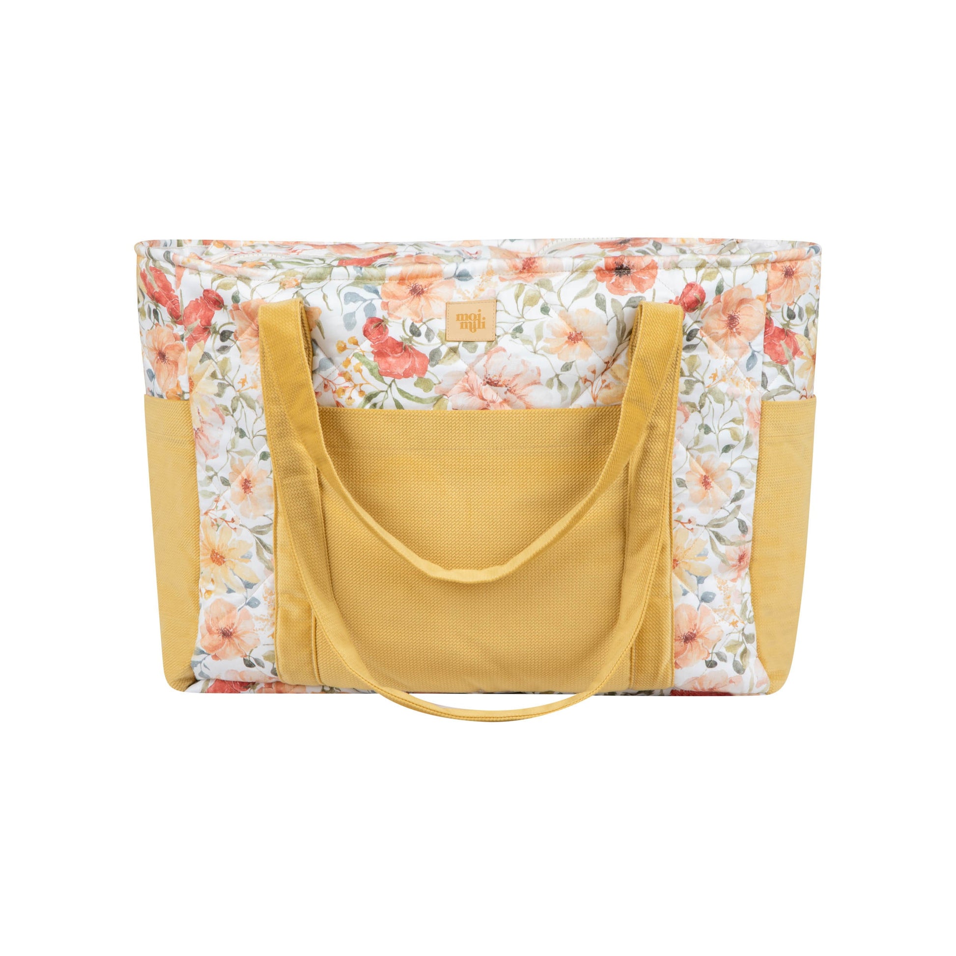soft floral velvet weekender bag with multiple pockets, perfect for moms on the go