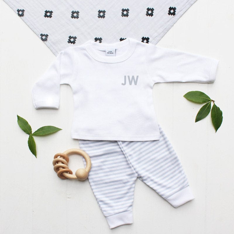 Monogram Baby's Initials Personalise Grey Stripe Leggings Outfit