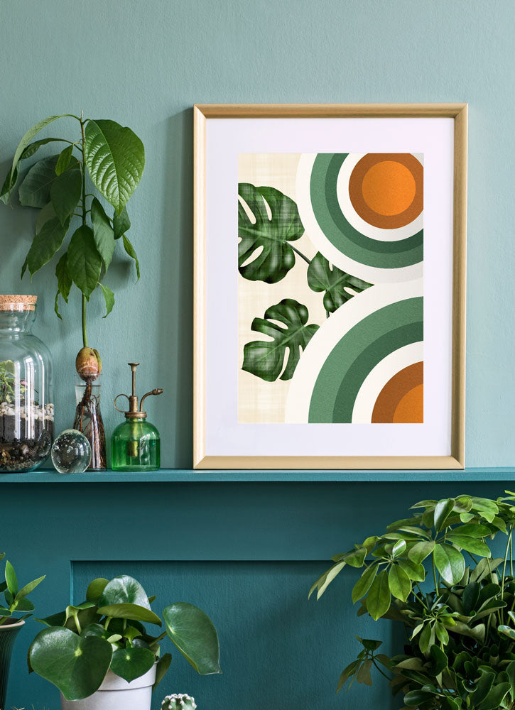 Monstera and Circles Poster Print