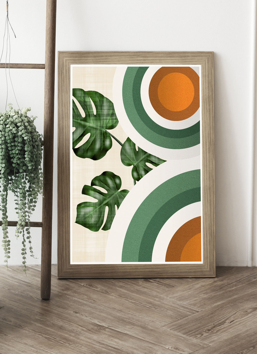 Monstera and Circles Poster Print