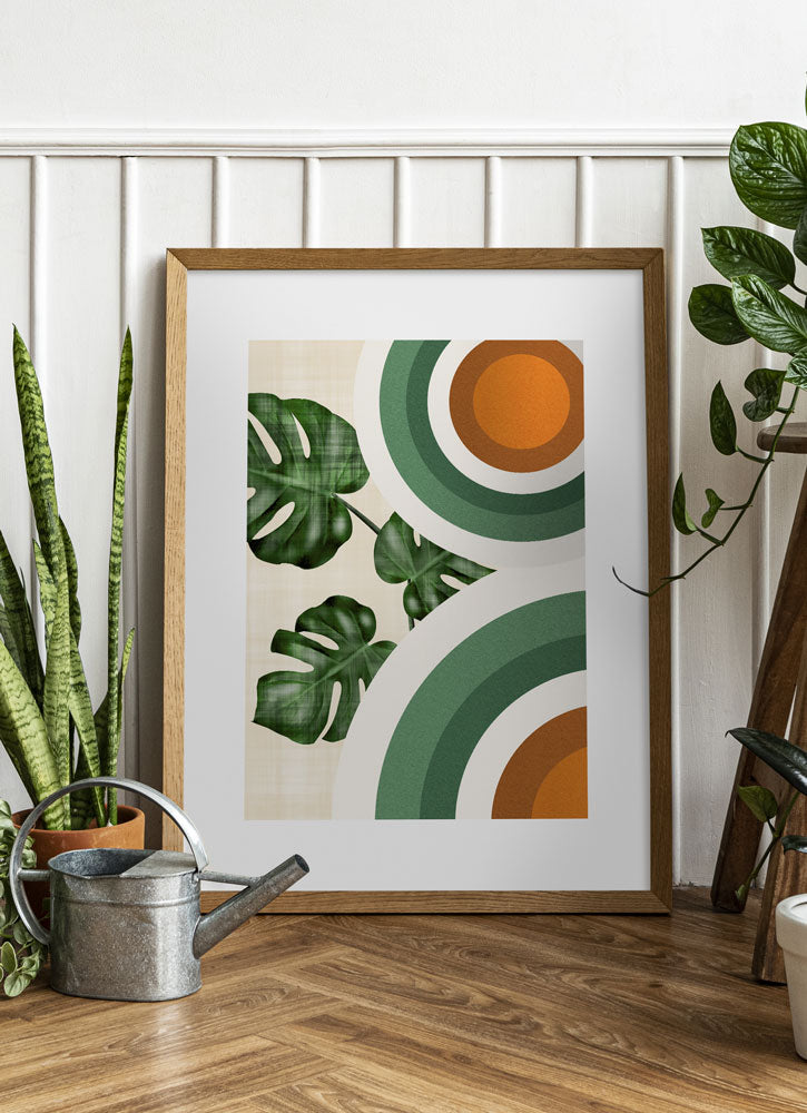 Monstera and Circles Poster Print