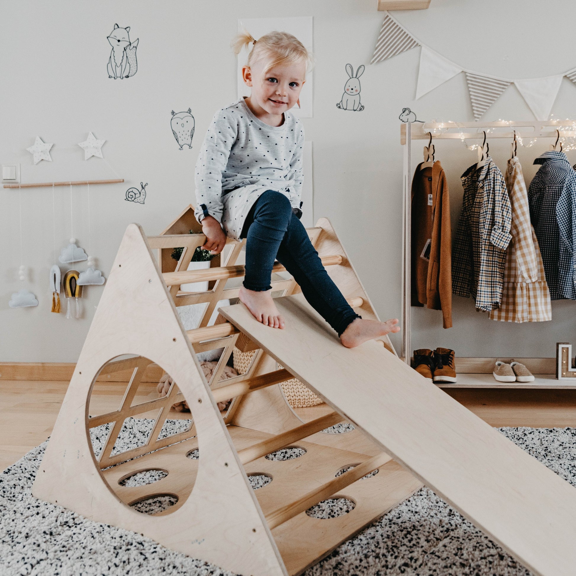 soft-lit montessori 3-angle climber with ramp in a cozy nursery, inviting toddlers to explore safely