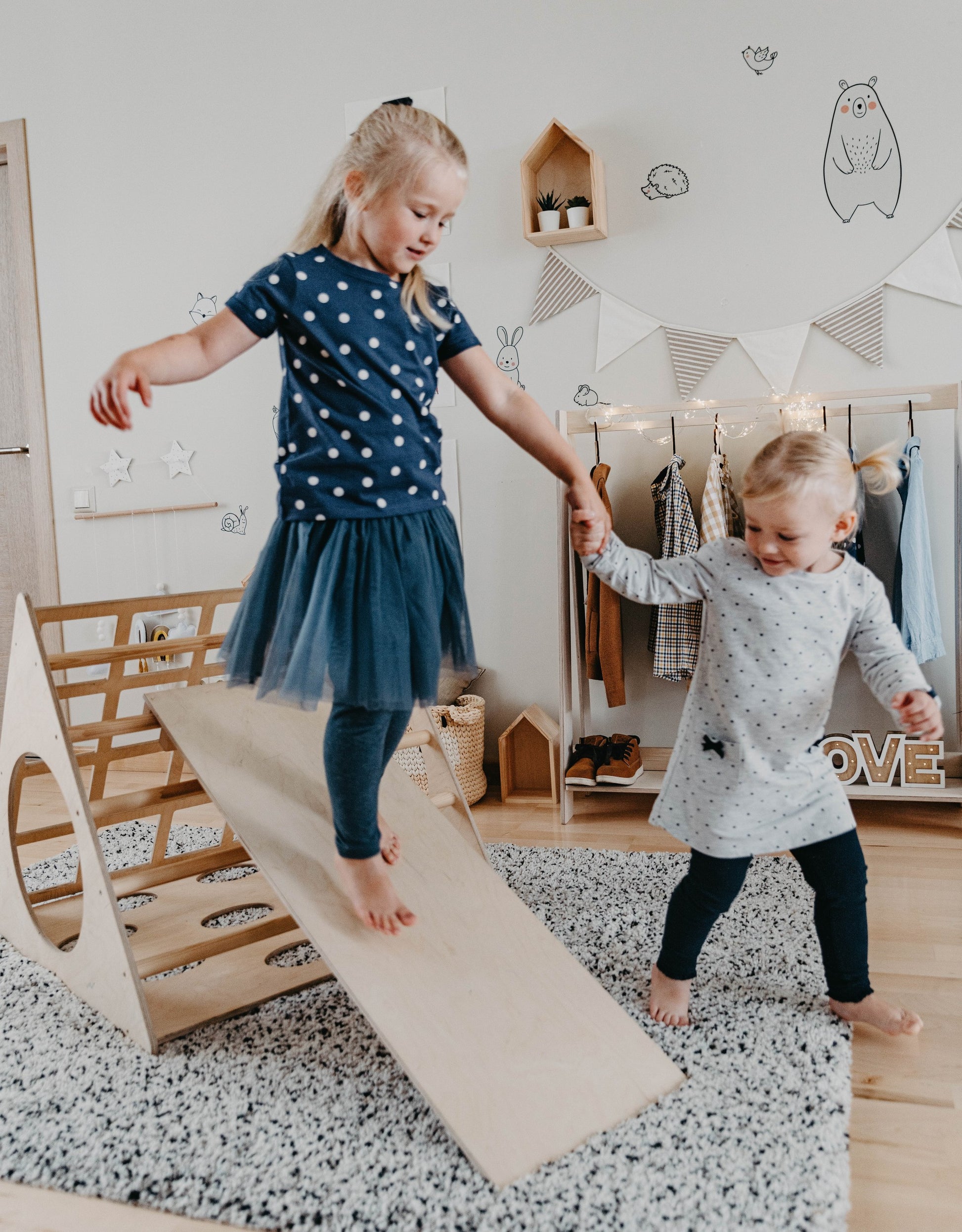 bold montessori 3-angle climber with ramp in natural birch, ready for adventurous toddler play