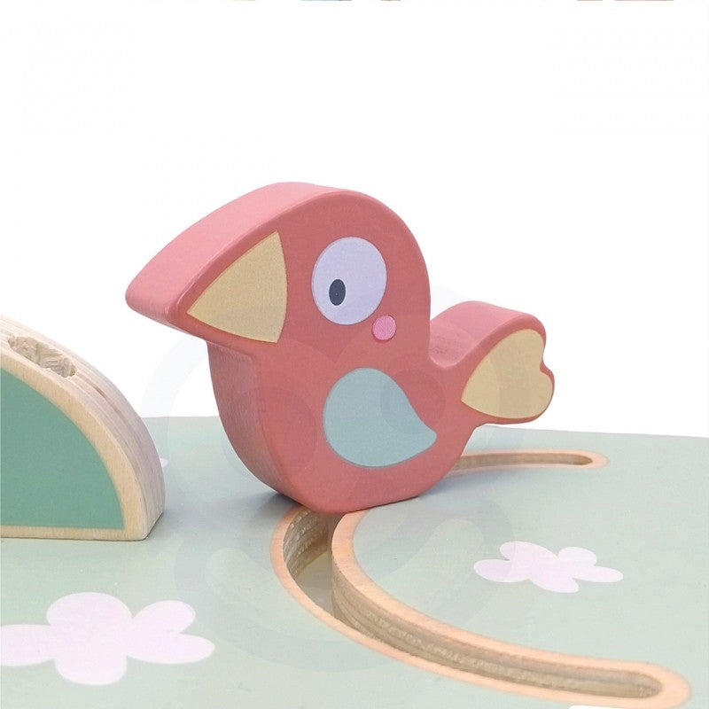 functional montessori activity tree with spinning gears and ball track for toddler skill development