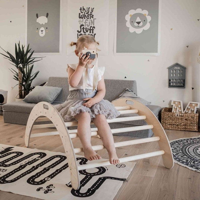 bold wooden montessori climbing arch for kids - sturdy baltic birch design ready for climbing and rocking