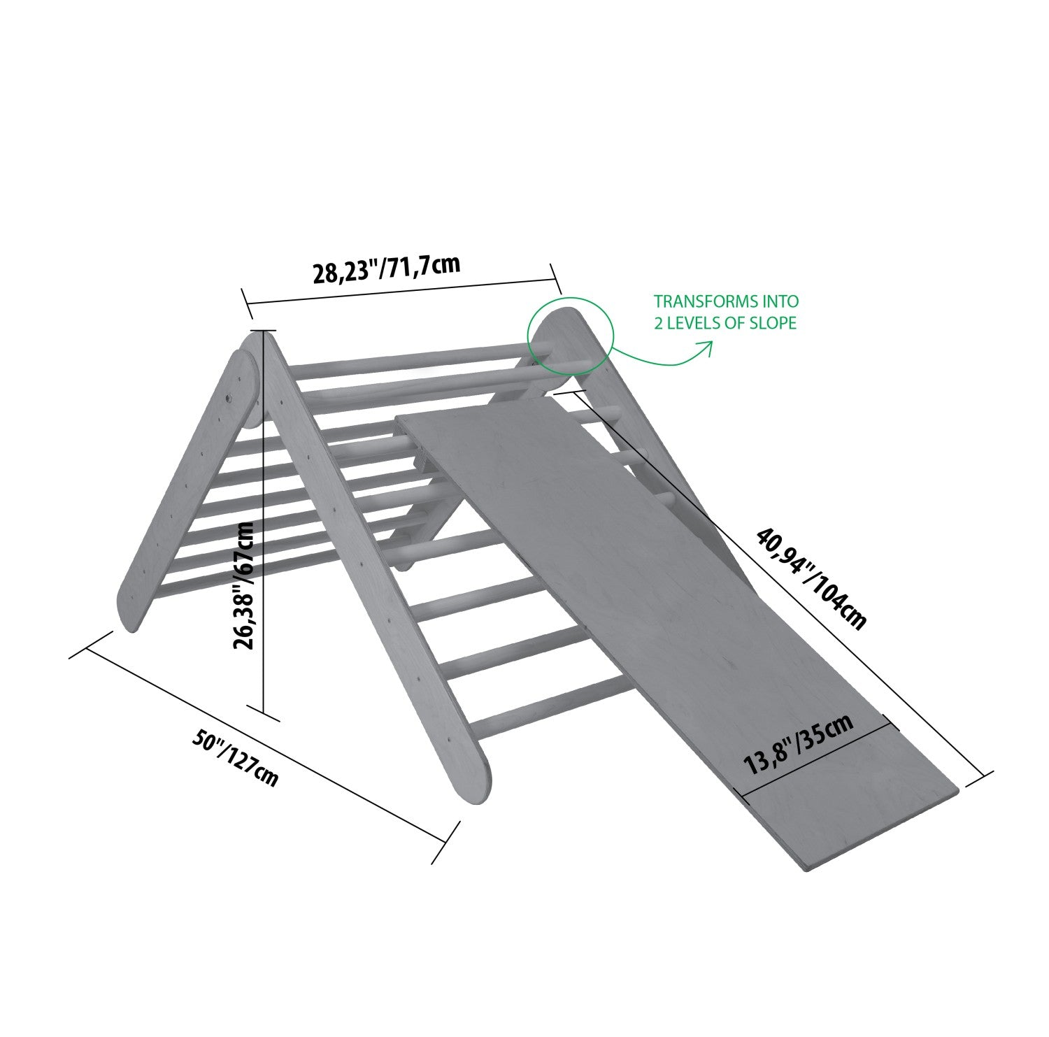 montessori climbing triangle with ramp in a cozy playroom, soft natural light highlighting the birch plywood texture