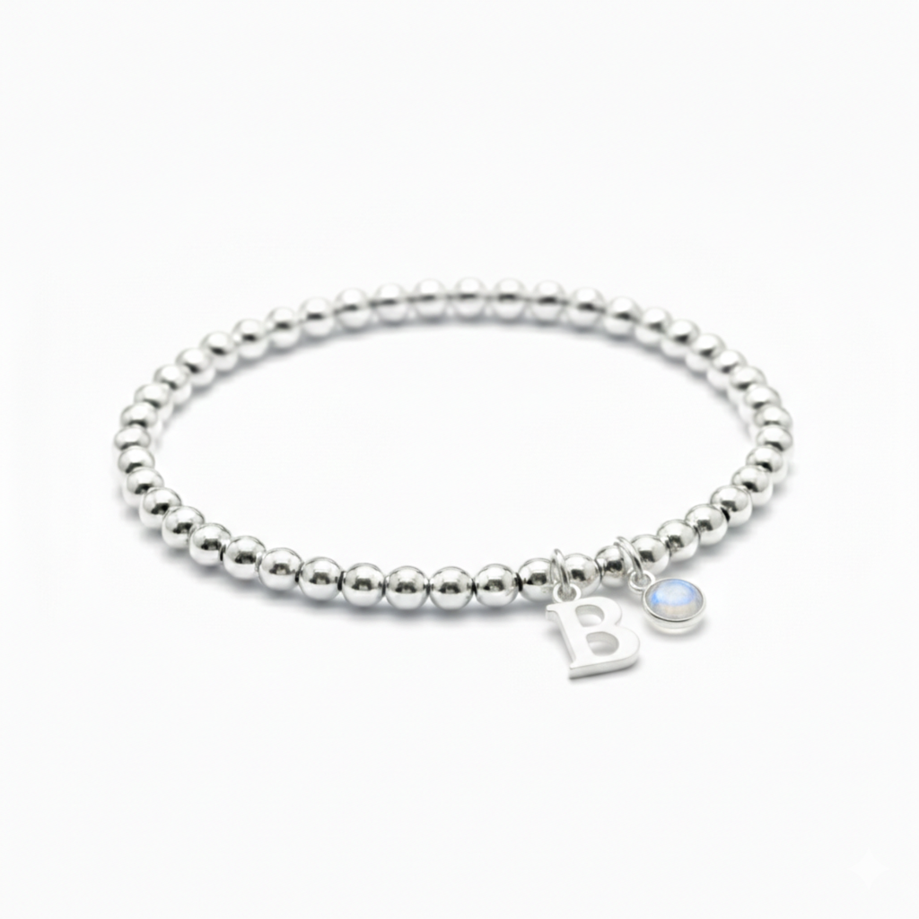 Personalised June Birthstone Initial Letter Moonstone Charm Bracelet