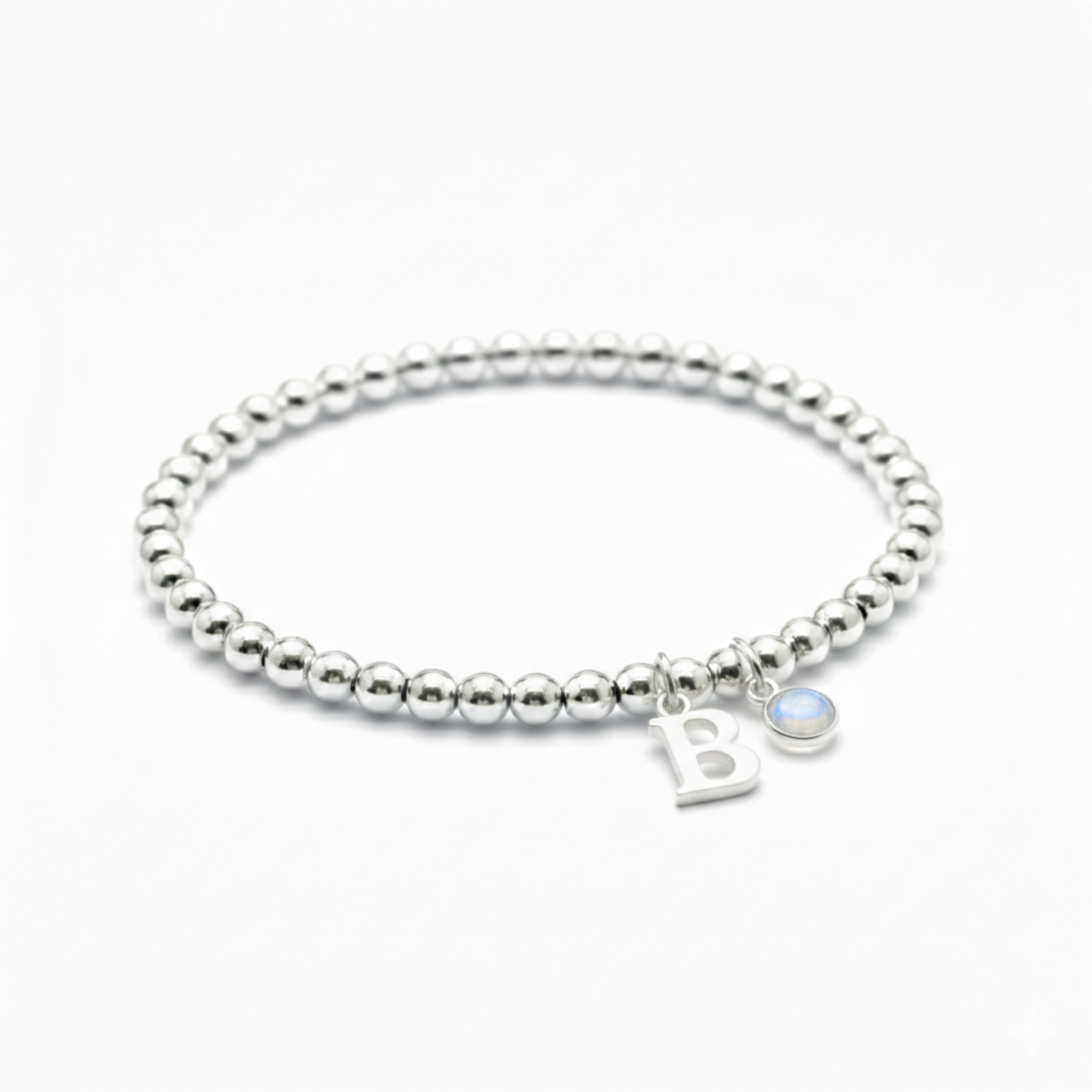 Personalised June Birthstone Initial Letter Moonstone Charm Bracelet