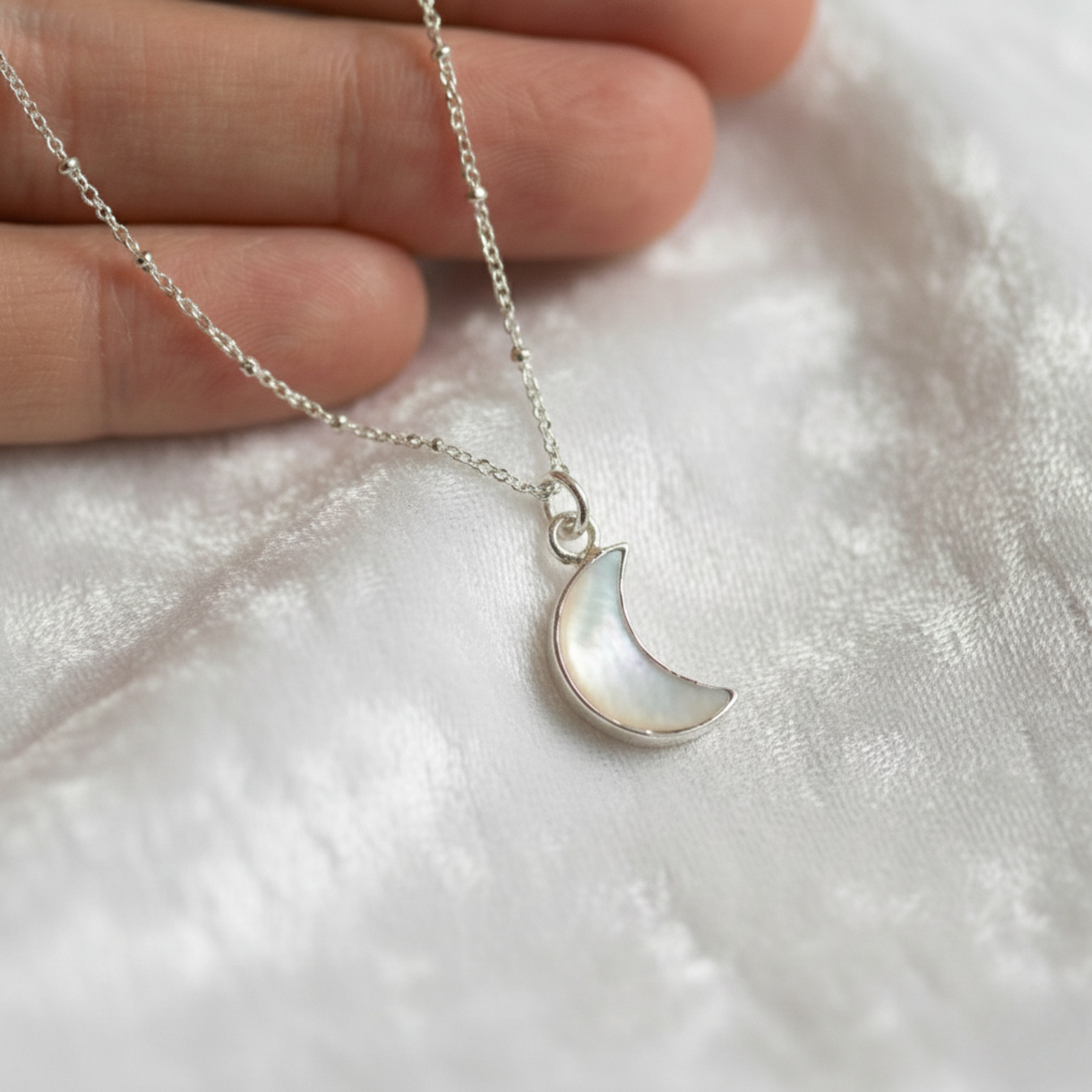 Moon Agate Sterling Silver Charm Necklace