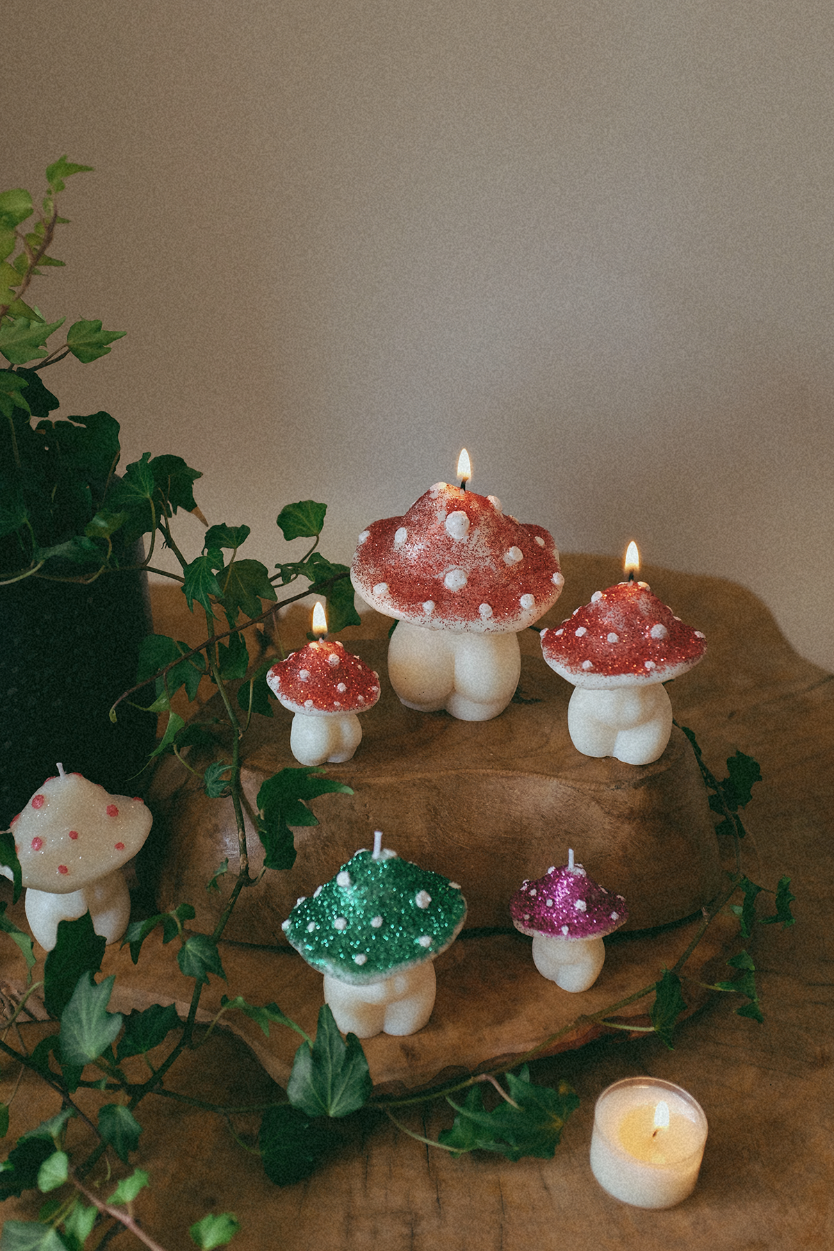 Glittery Mushroom Candles - Trio