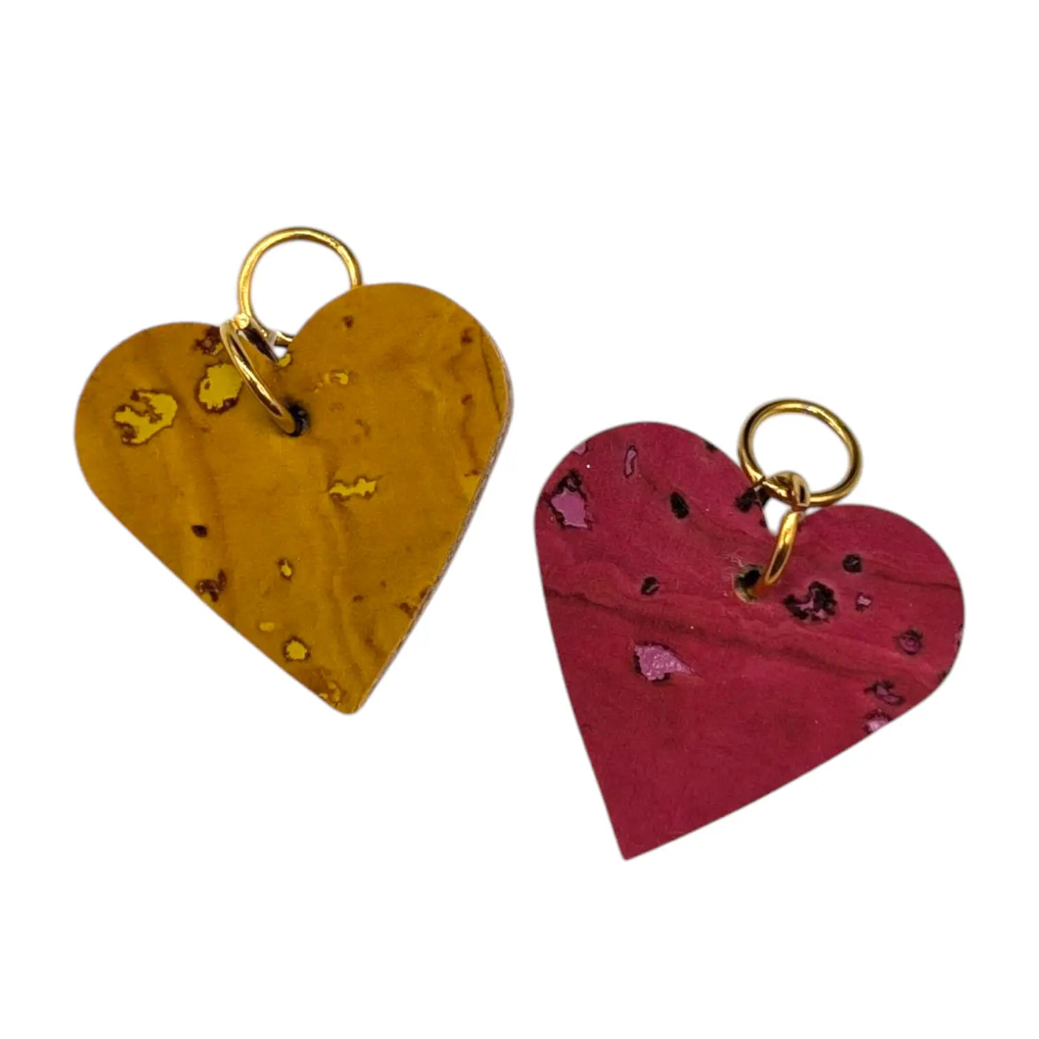 Mustard and pink mini heart cork charms