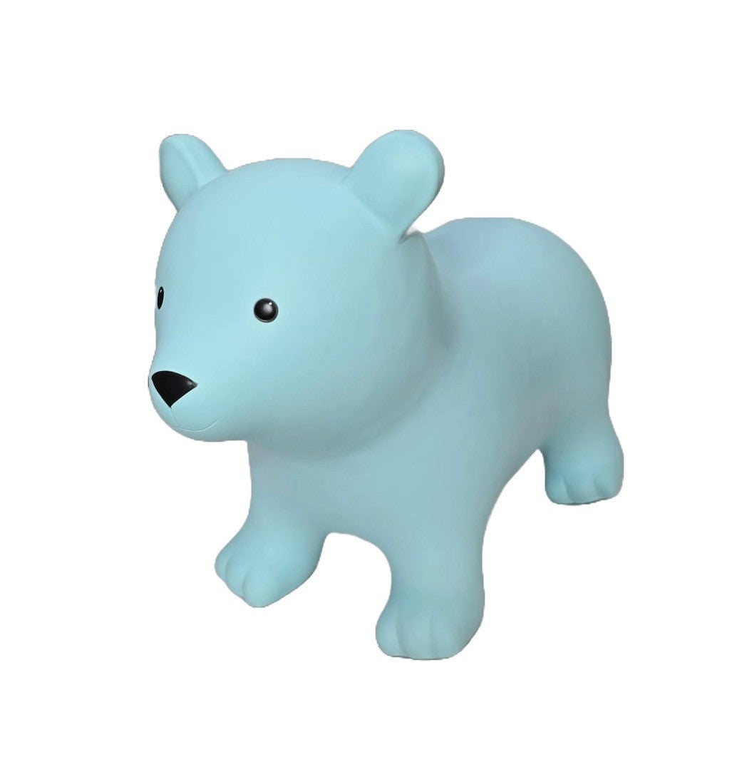 confident blue bear hopper toy in a bright studio, ready for action-packed indoor bouncing fun