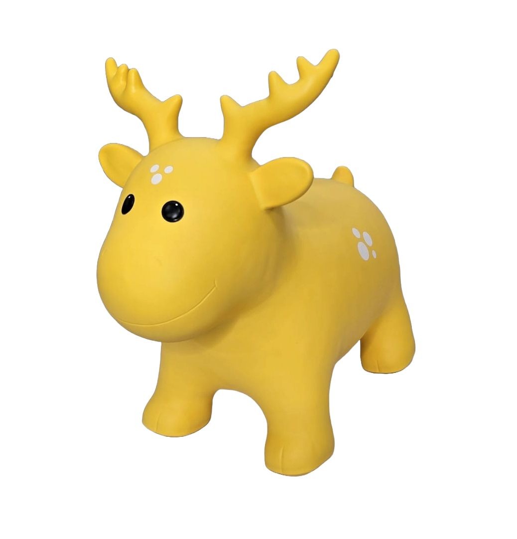 a soft, comforting close-up of the yellow moose hopper in a gentle nursery setting