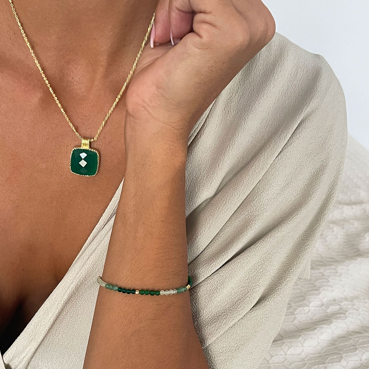 Tetra Large Square Gemstone Pendant  Green Onyx