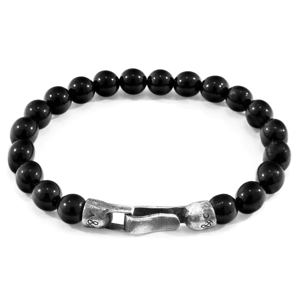 Embrace Elegance with the Black Onyx Nachi Silver and Stone Beaded Bracelet by ANCHOR & CREW at www.brixbailey.com