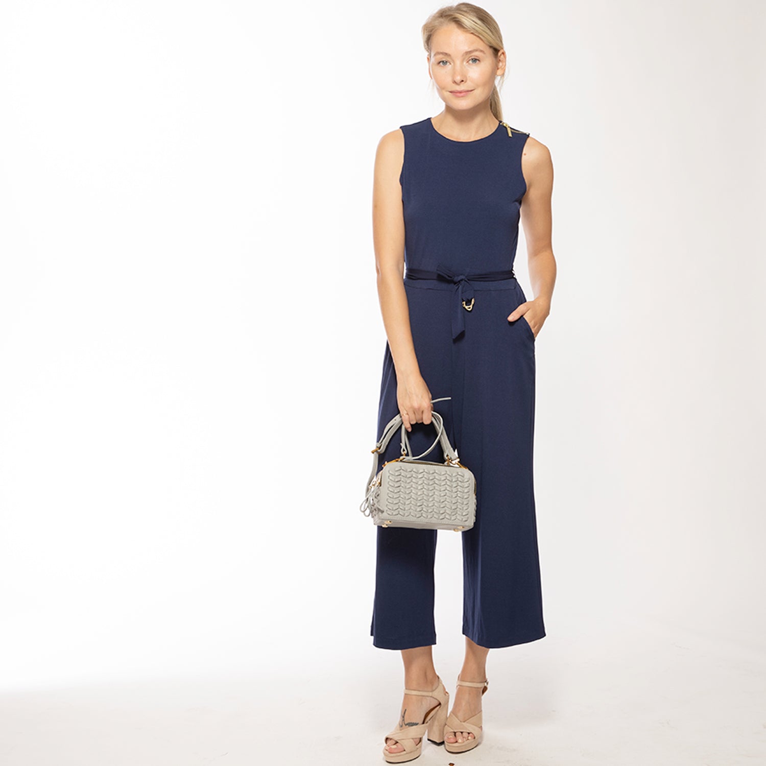 Light Gray Weave Leather Crossbody Purse