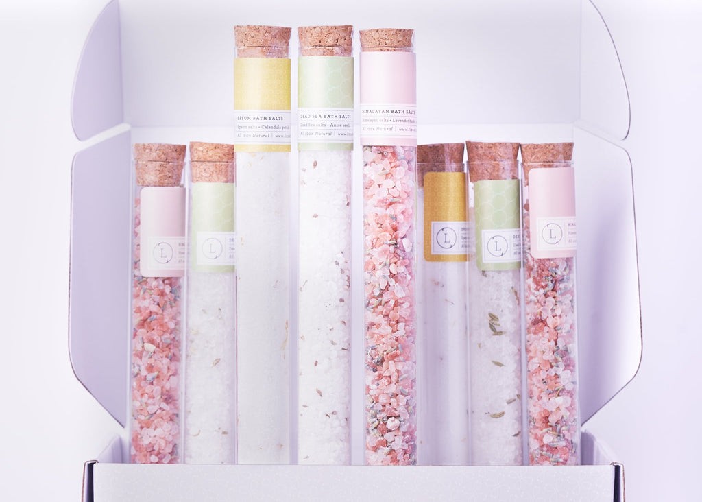 Natural Bath Salts Gift Set in 8 Glass Tubes