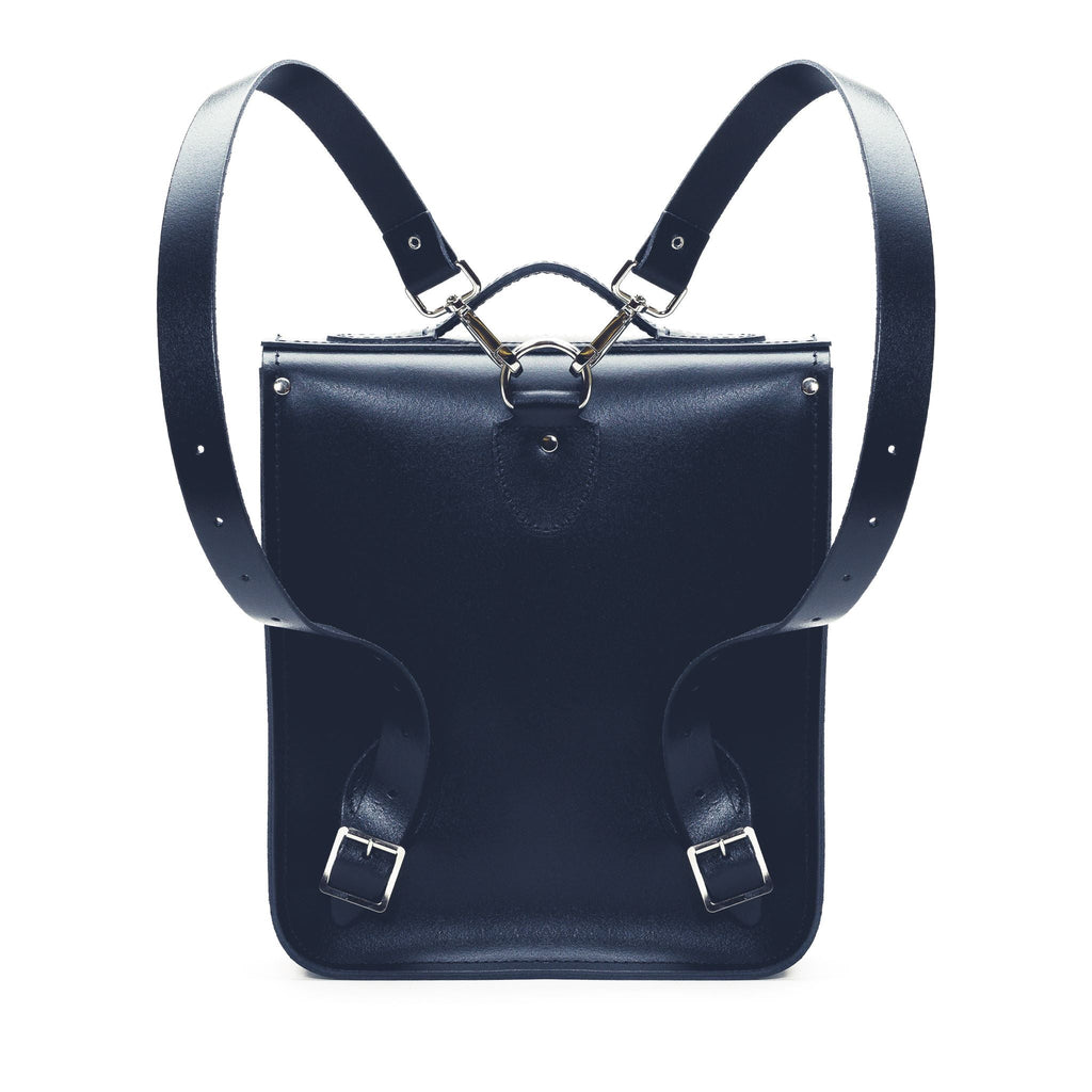 Handmade Leather City Backpack - Navy Blue