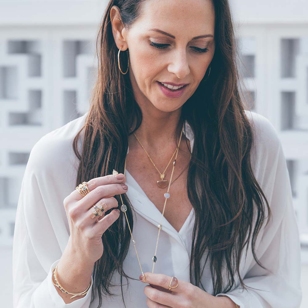 Penelope Multi-Stone Necklace: Fuschia Onyx, Peach Moon stone & Red Jade