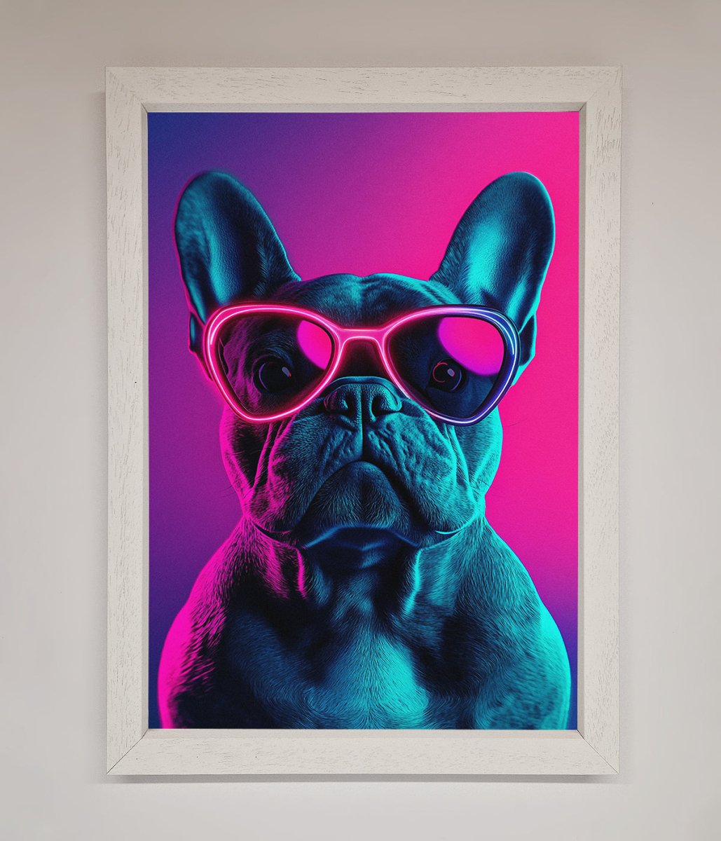 Neon French Bulldog Framed Wall Art