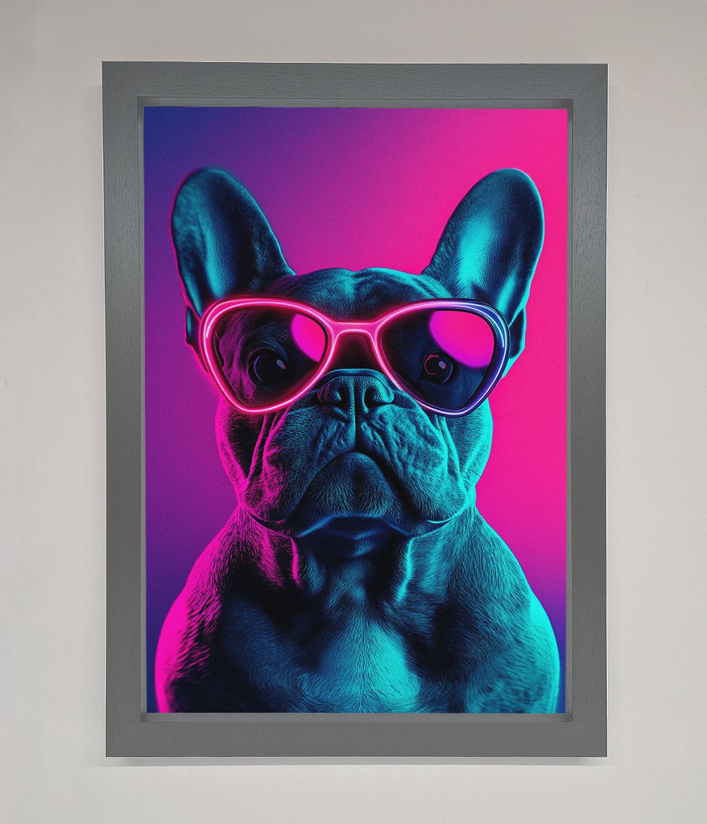 Neon French Bulldog Framed Wall Art