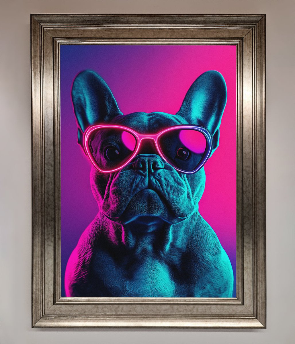 Neon French Bulldog Framed Wall Art