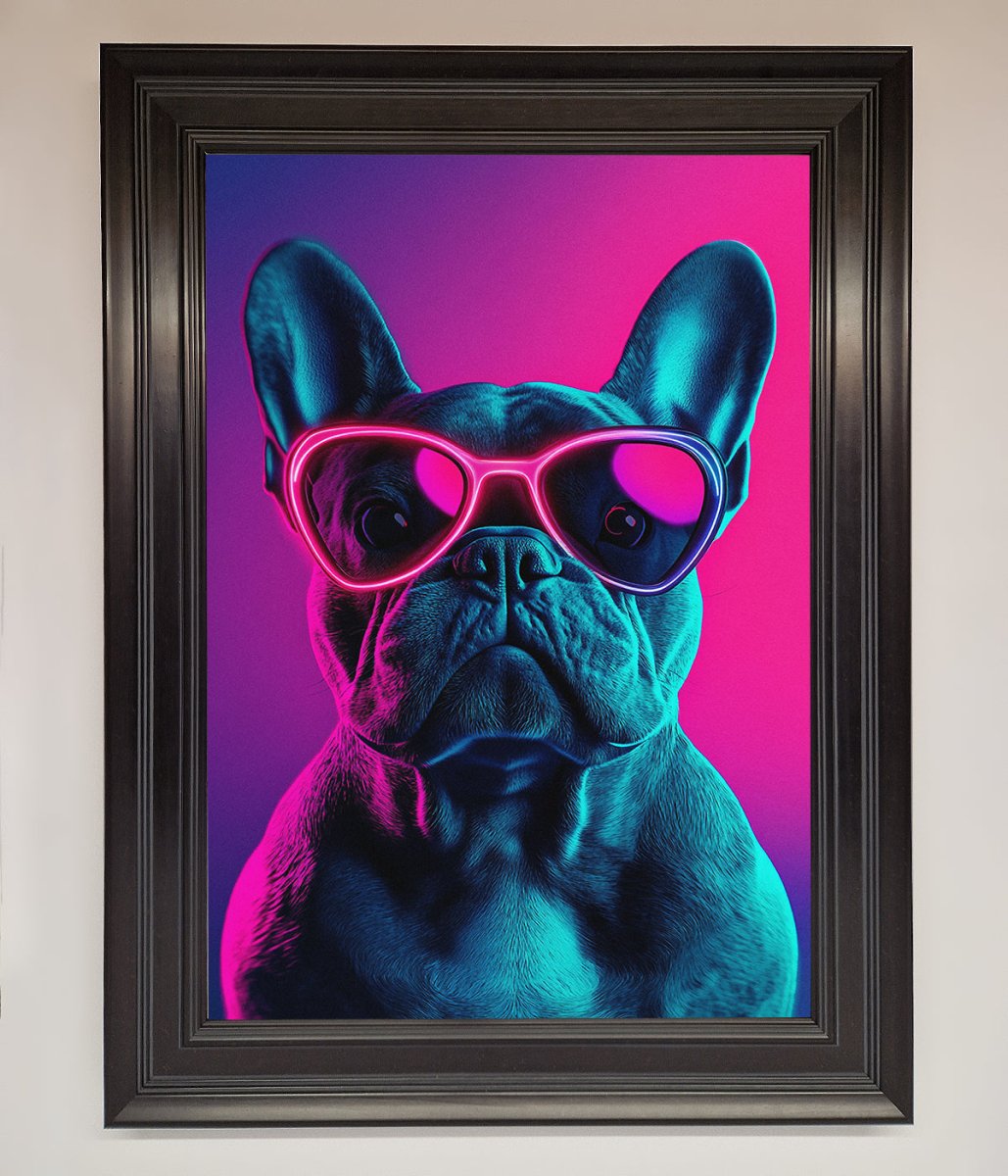 Neon French Bulldog Framed Wall Art
