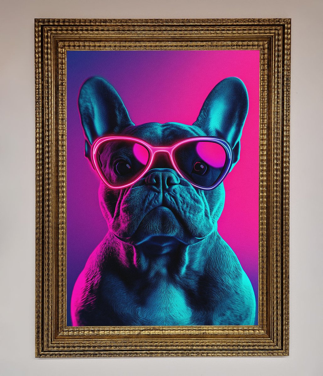 Neon French Bulldog Framed Wall Art