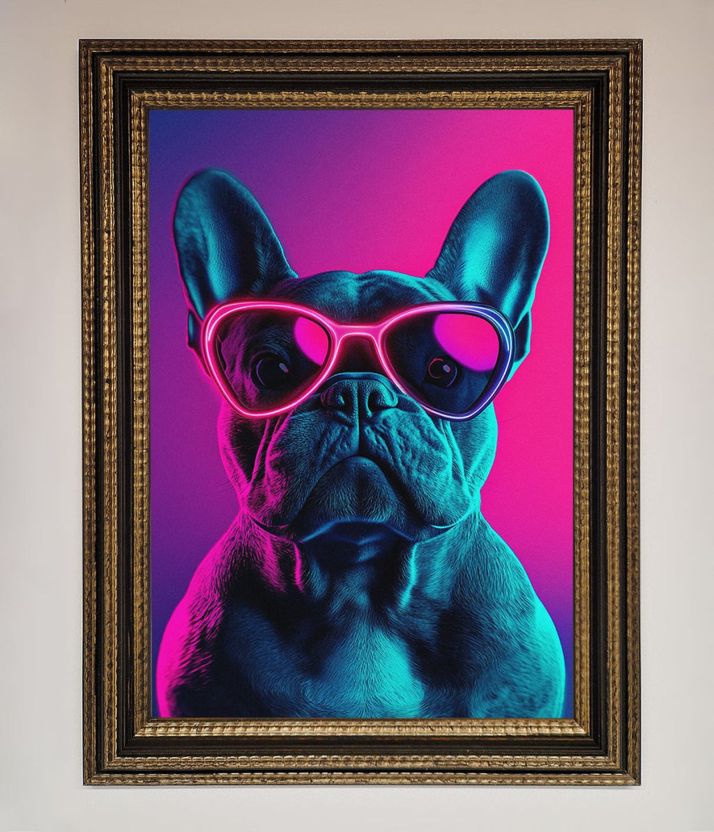 Neon French Bulldog Framed Wall Art