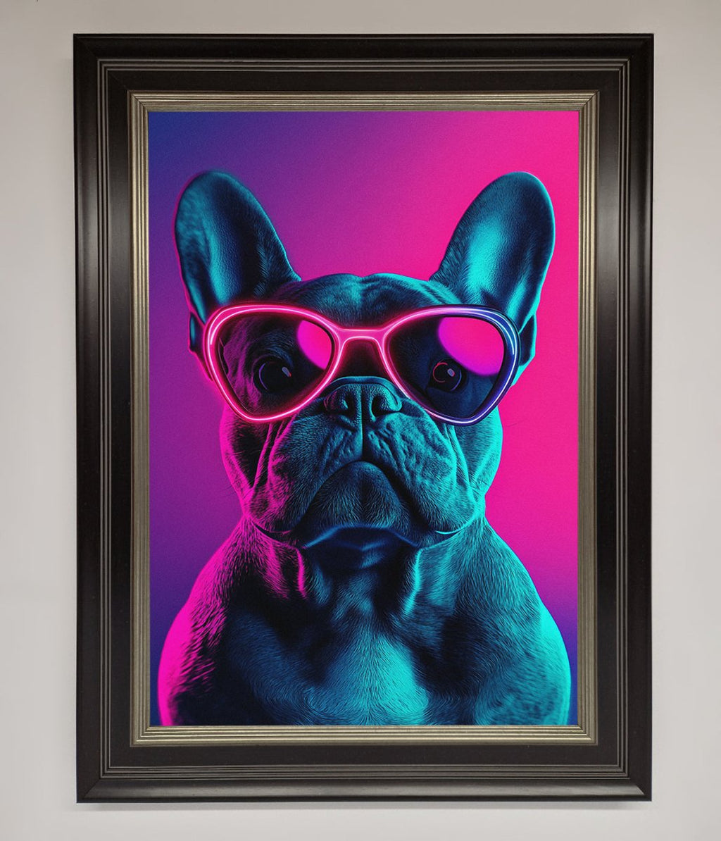 Neon French Bulldog Framed Wall Art