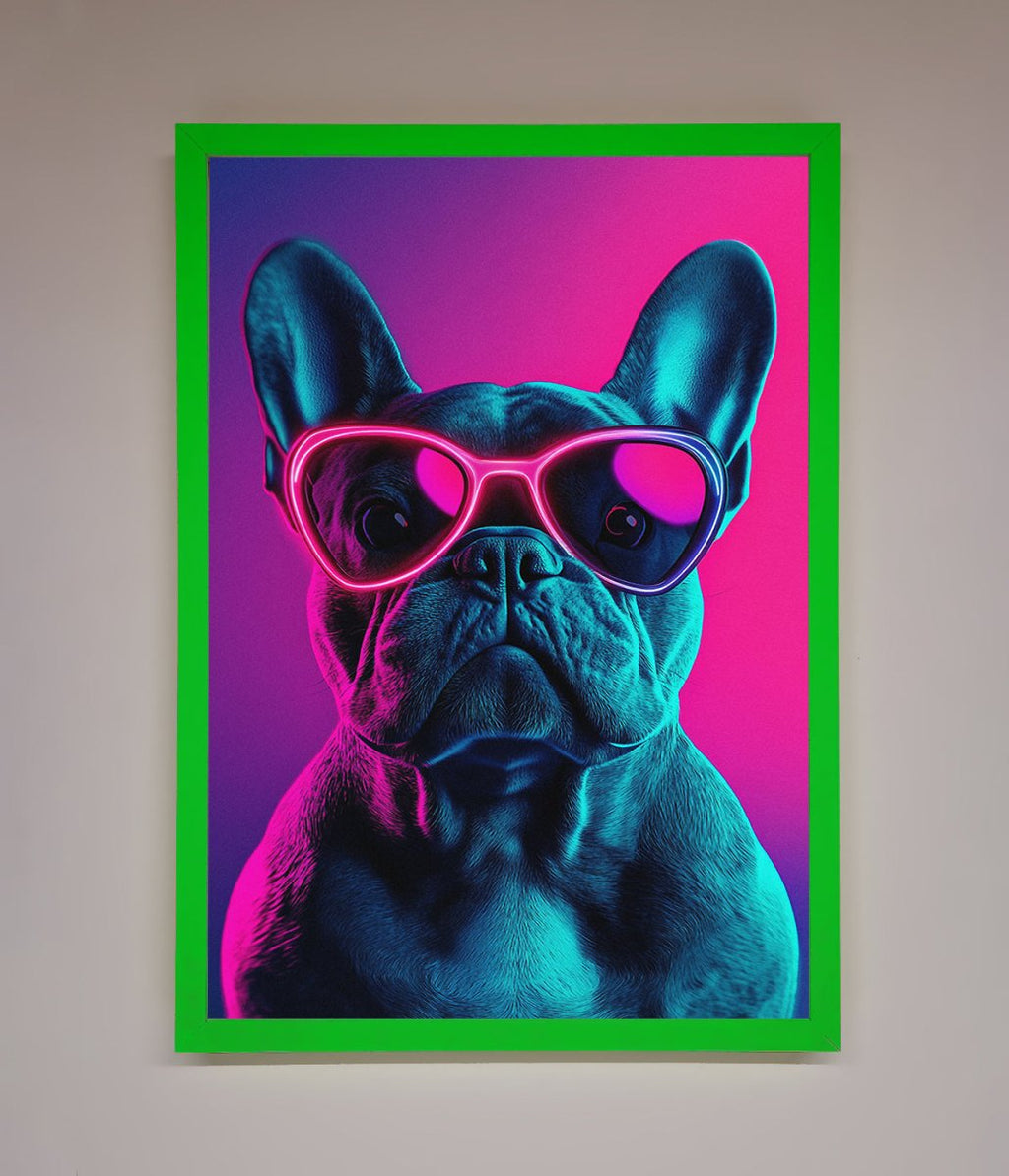 Neon French Bulldog Framed Wall Art