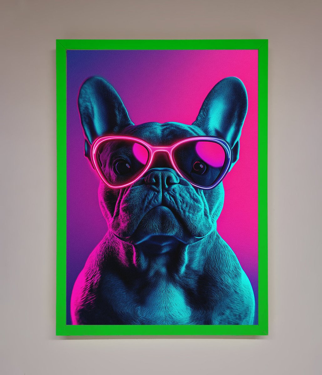 Neon French Bulldog Framed Wall Art