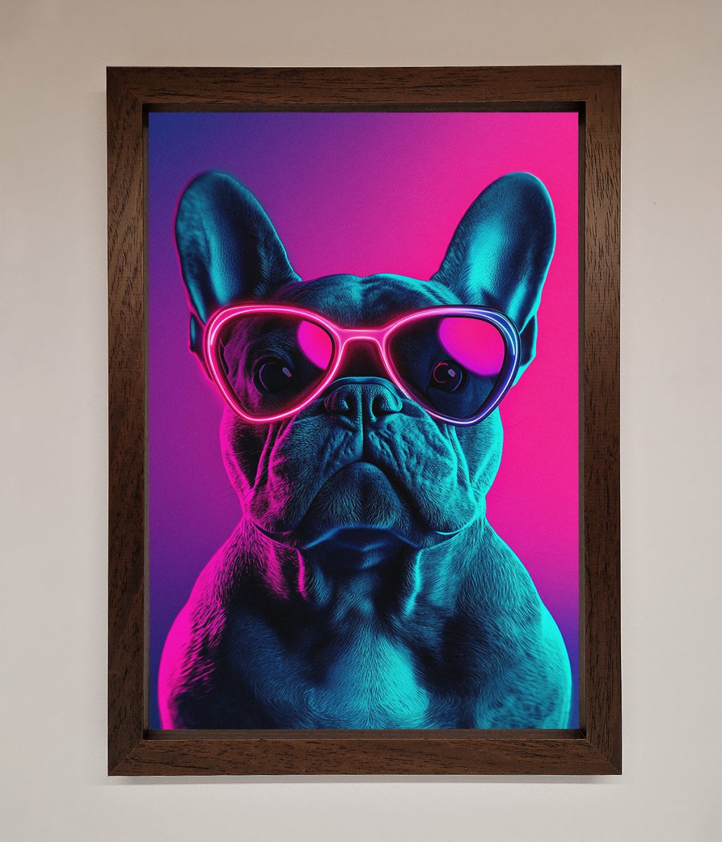 Neon French Bulldog Framed Wall Art