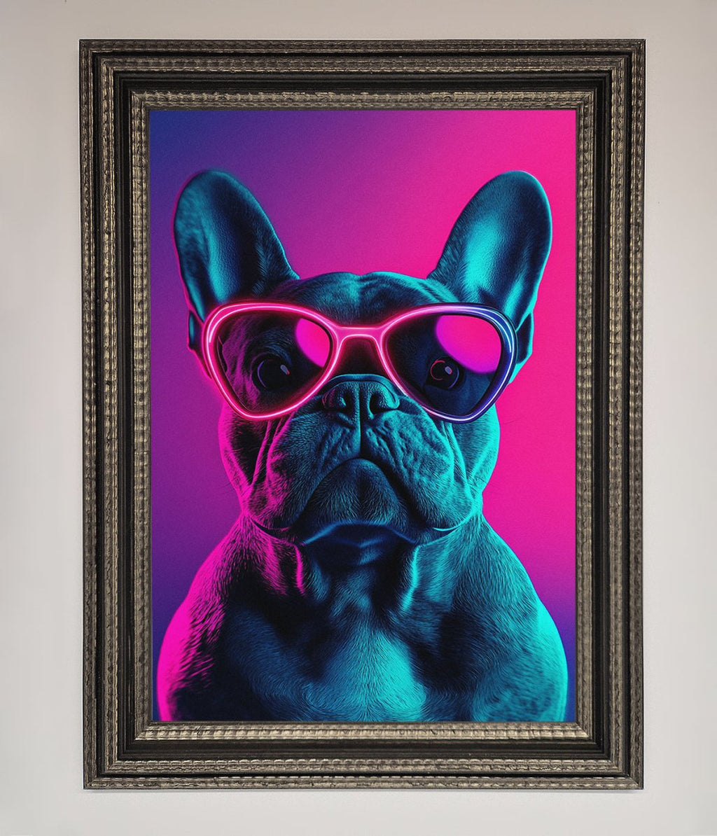 Neon French Bulldog Framed Wall Art