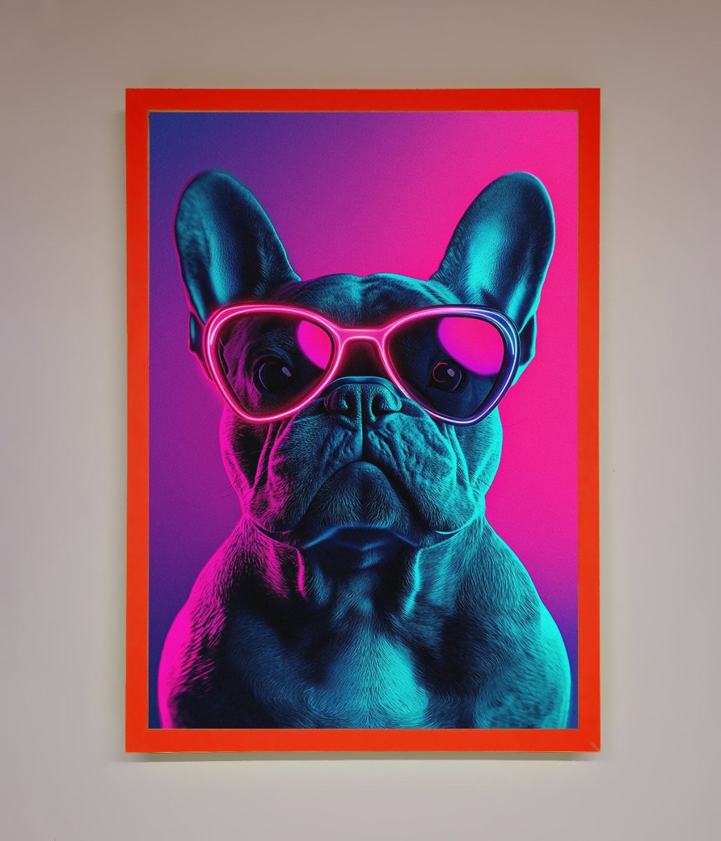 Neon French Bulldog Framed Wall Art