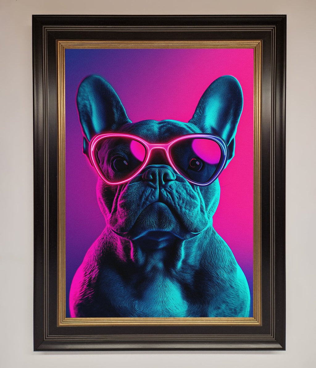 Neon French Bulldog Framed Wall Art