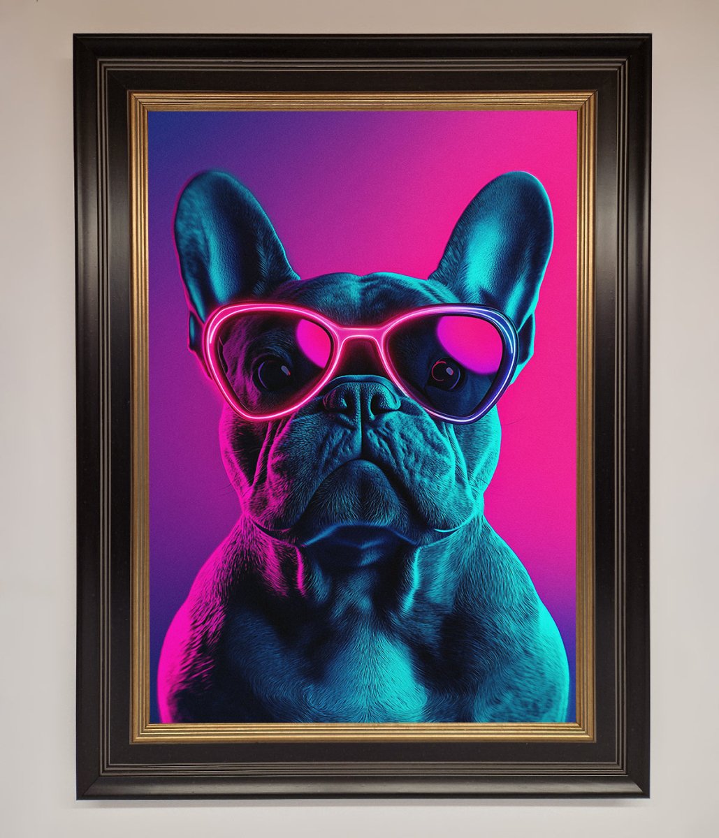 Neon French Bulldog Framed Wall Art