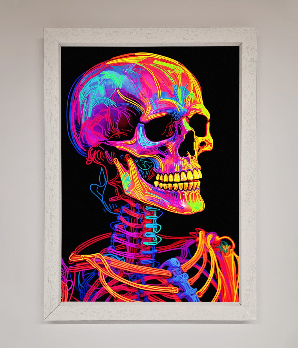 Neon On Black Skeleton Framed Poster