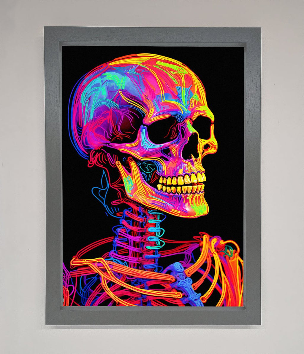 Neon On Black Skeleton Framed Poster