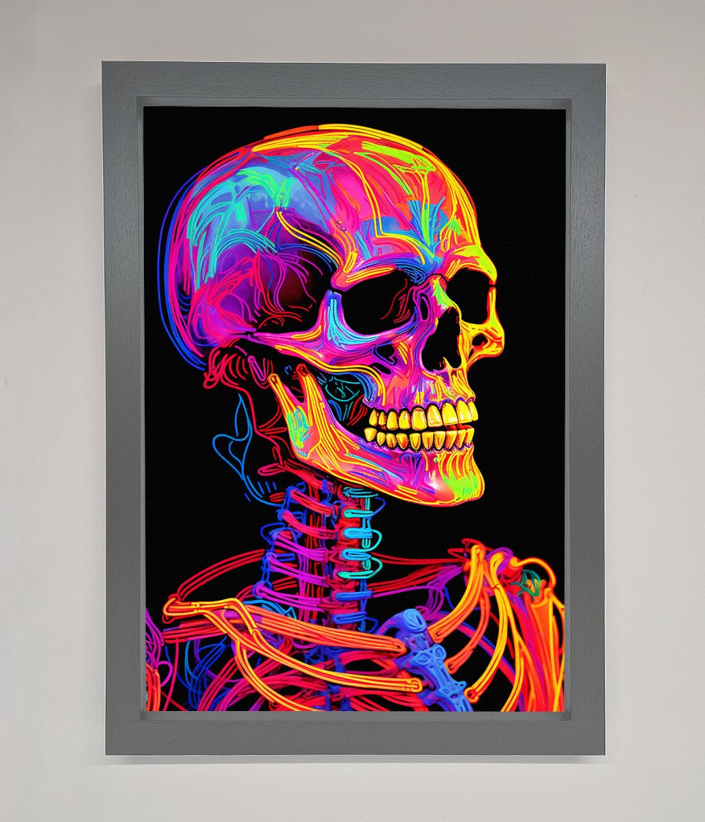 Neon On Black Skeleton Framed Poster