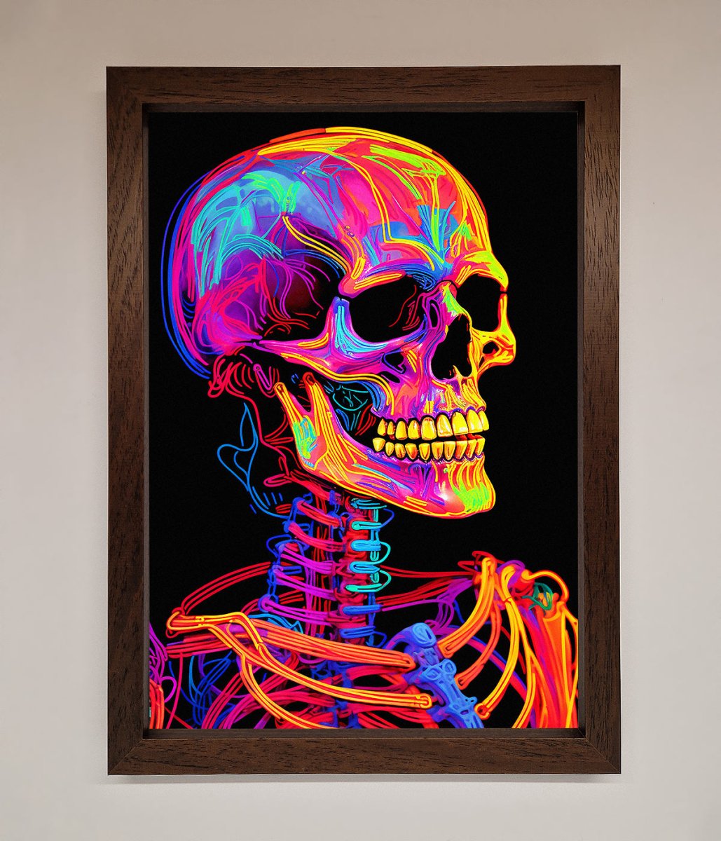 Neon On Black Skeleton Framed Poster