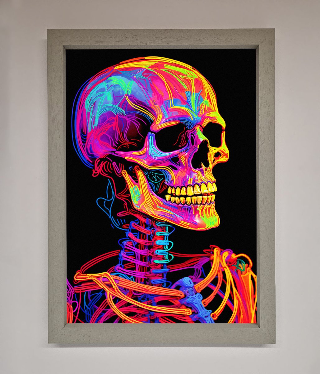Neon On Black Skeleton Framed Poster