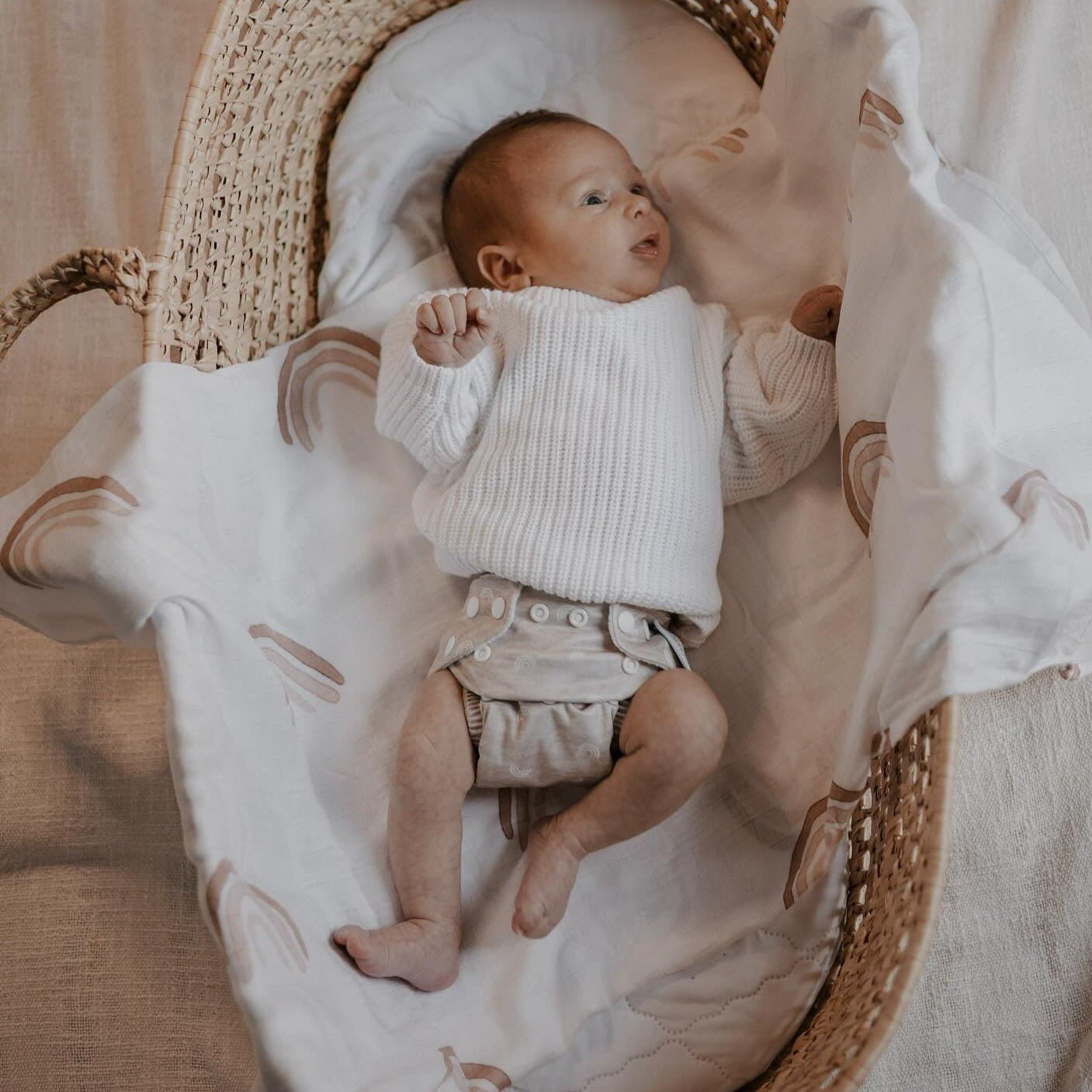 Newborn Reusable Cloth Nappy in Gingham Taupe