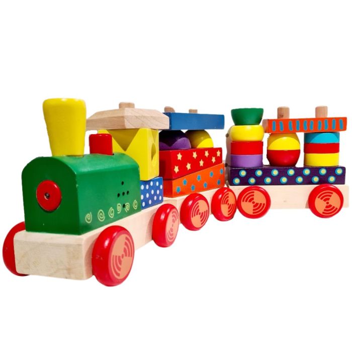 Colorful Wooden Train Set – Shapes & Sounds for Kids by Gerardo's Toys at www.brixbailey.com